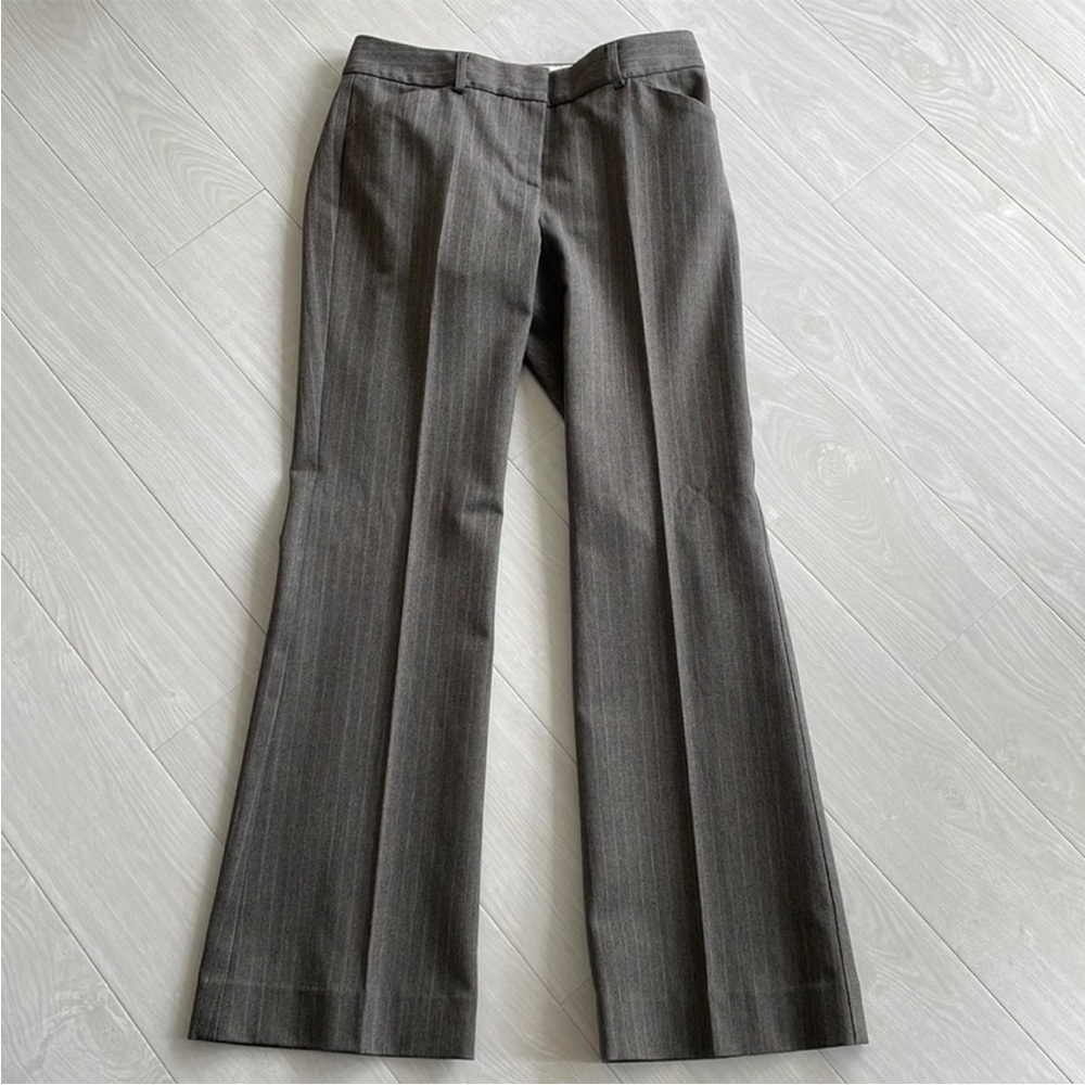 Theory Brown Wool Blend Herringbone Stripe Flare Pants